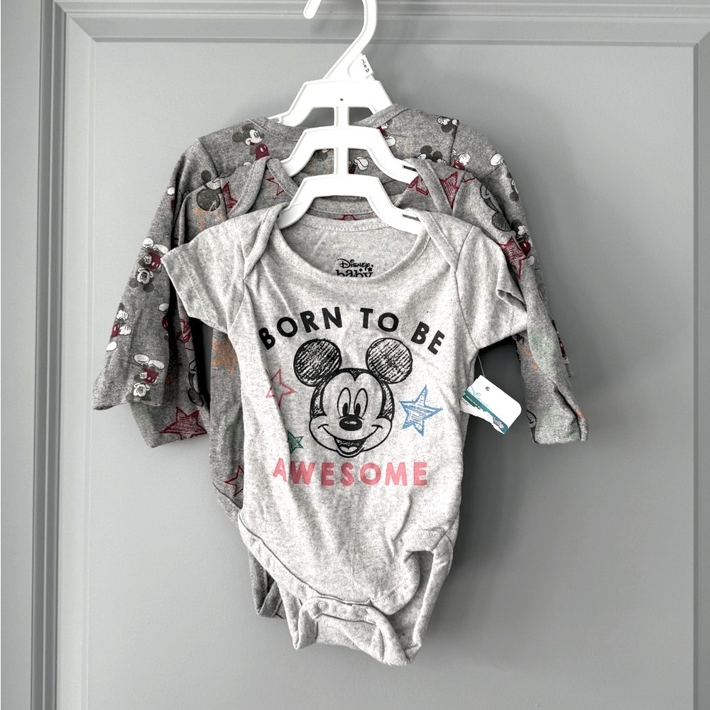 NWT Disney Gray Mickey Mouse Onesies Set of 3